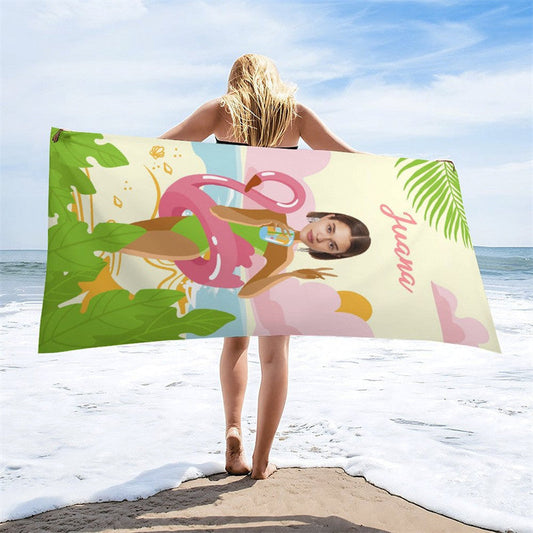 Custom Flamingo Seaside Beach Photo Beach Towel