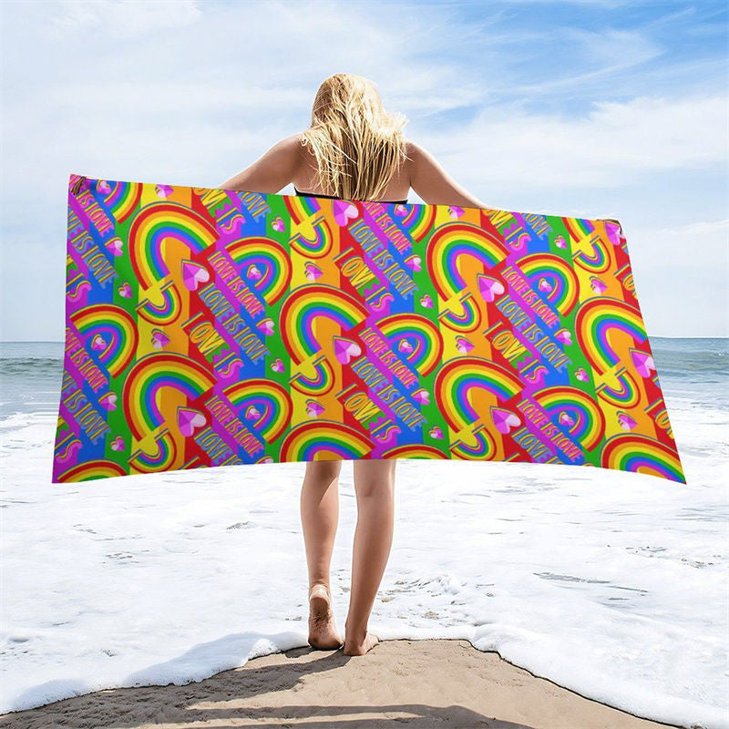 5 pieces of love are love. Rainbow heart. Beach towel.