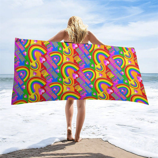 5 pieces of love are love. Rainbow heart. Beach towel.