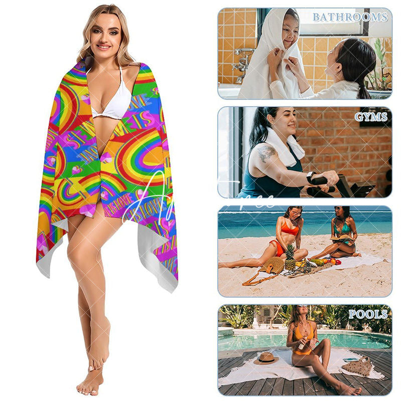 5 pieces of love are love. Rainbow heart. Beach towel.