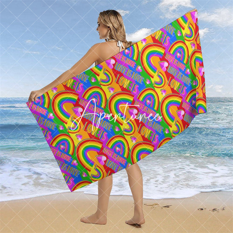 5 pieces of love are love. Rainbow heart. Beach towel.