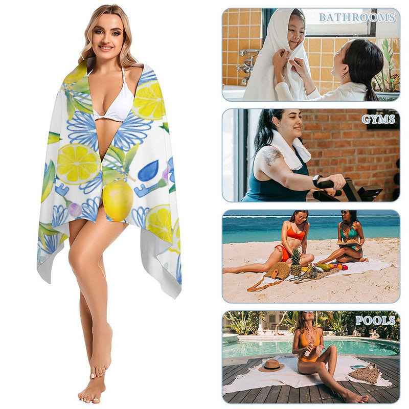 Mediterranean Lemon Vintage Name Beach Towel For Gift