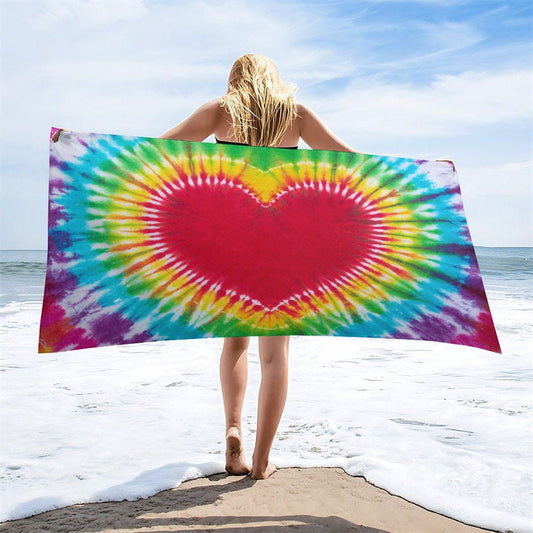 10PC Vintage Colorful Heart Tie Dye Pattern Beach Towel
